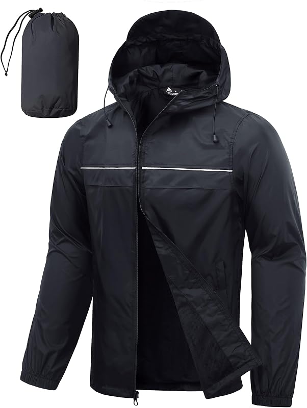 Mens Rain Jacket & Coats Packable Lightweight Waterproof Rain Shell Hooded for Golf Travel Hiking