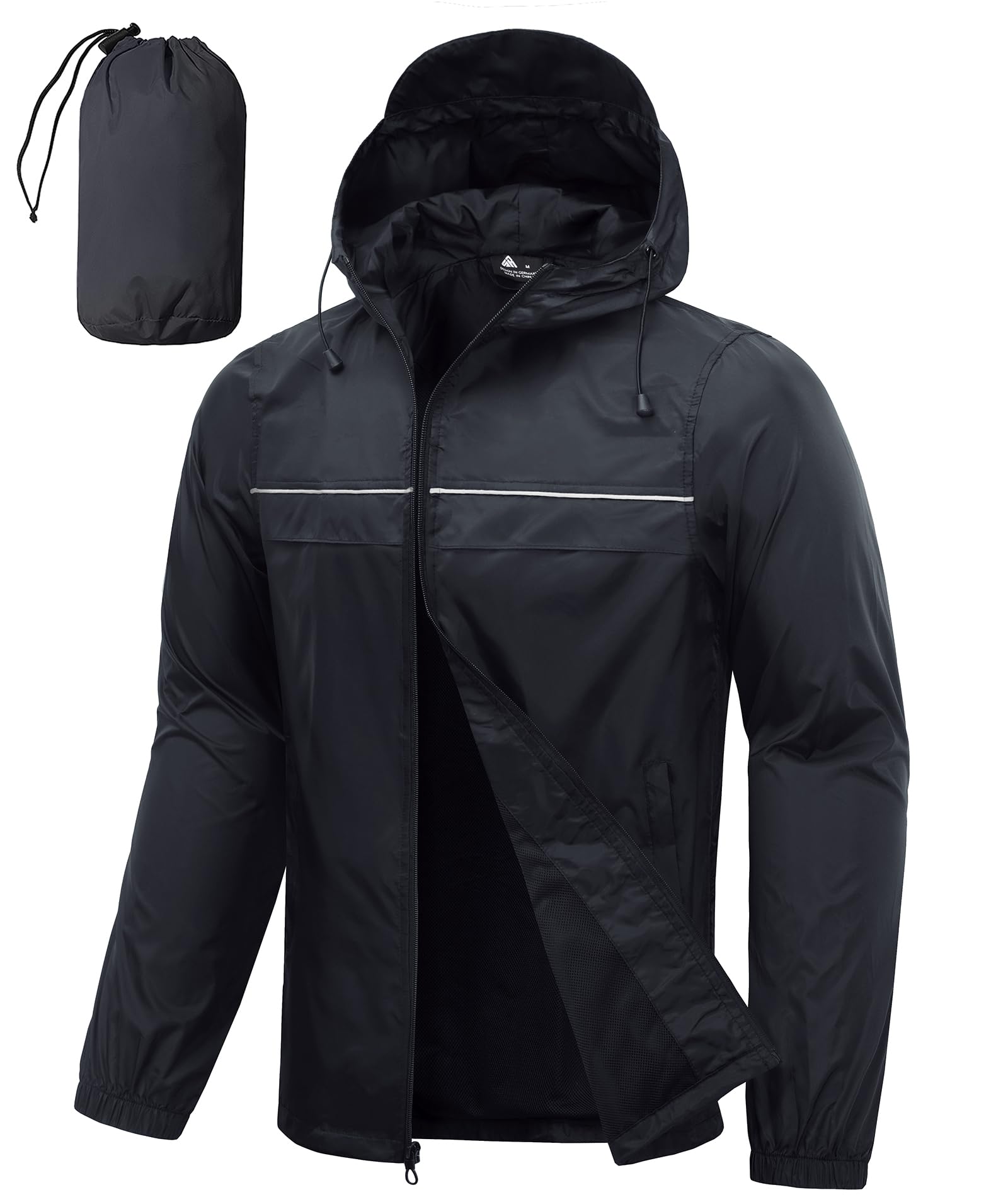 SWISSWELL Mens Rain Jacket Coats Packable Lightweight Waterproof Windbreaker Hooded for Golf Cycling Hiking