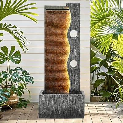 AUTODAYA 39.4" Modern Zen Faux Slate Water Fountain for Indoors or Outdoors with LED Lights, Cascading Waterfall, Tranquil Water Feature for Patio, Garden, Deck or Porch