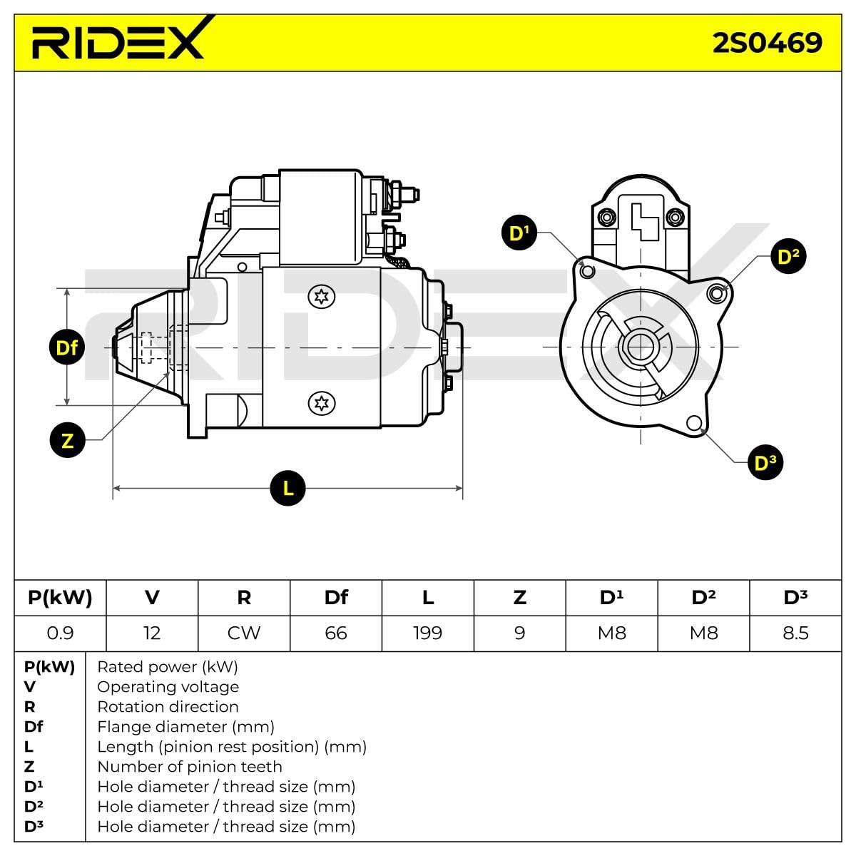 RIDEX 2S0469 Motorino avviamento Compatibilità con RENAULT 4 112
