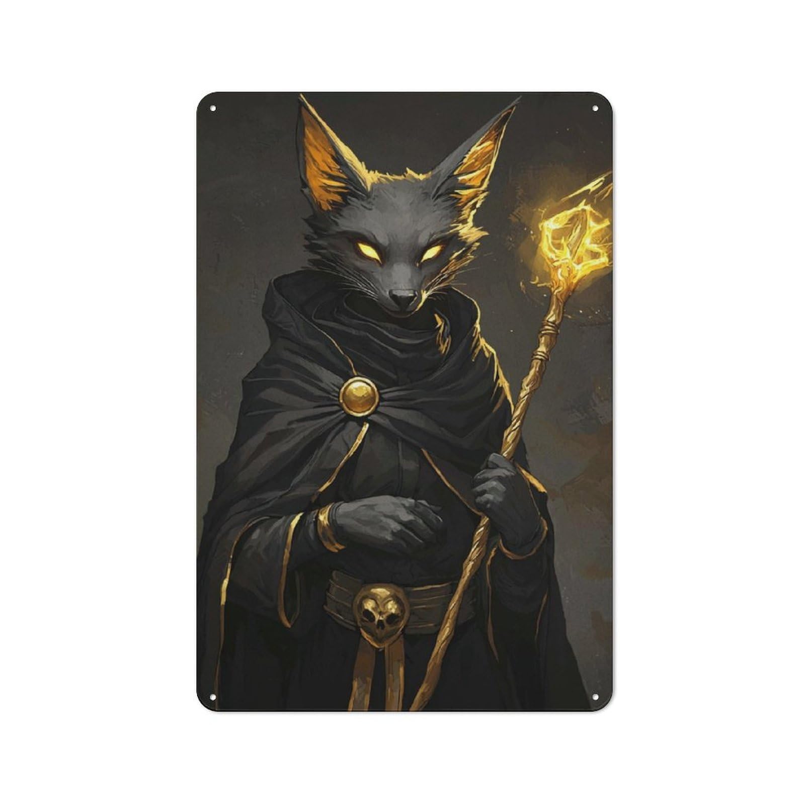 Junmoney Black Fox Mage Rustic Tin Wall Plaque 30X20cm For Garage Or Workshop, For Home Interiors, Feature Walls And Decorative Displays