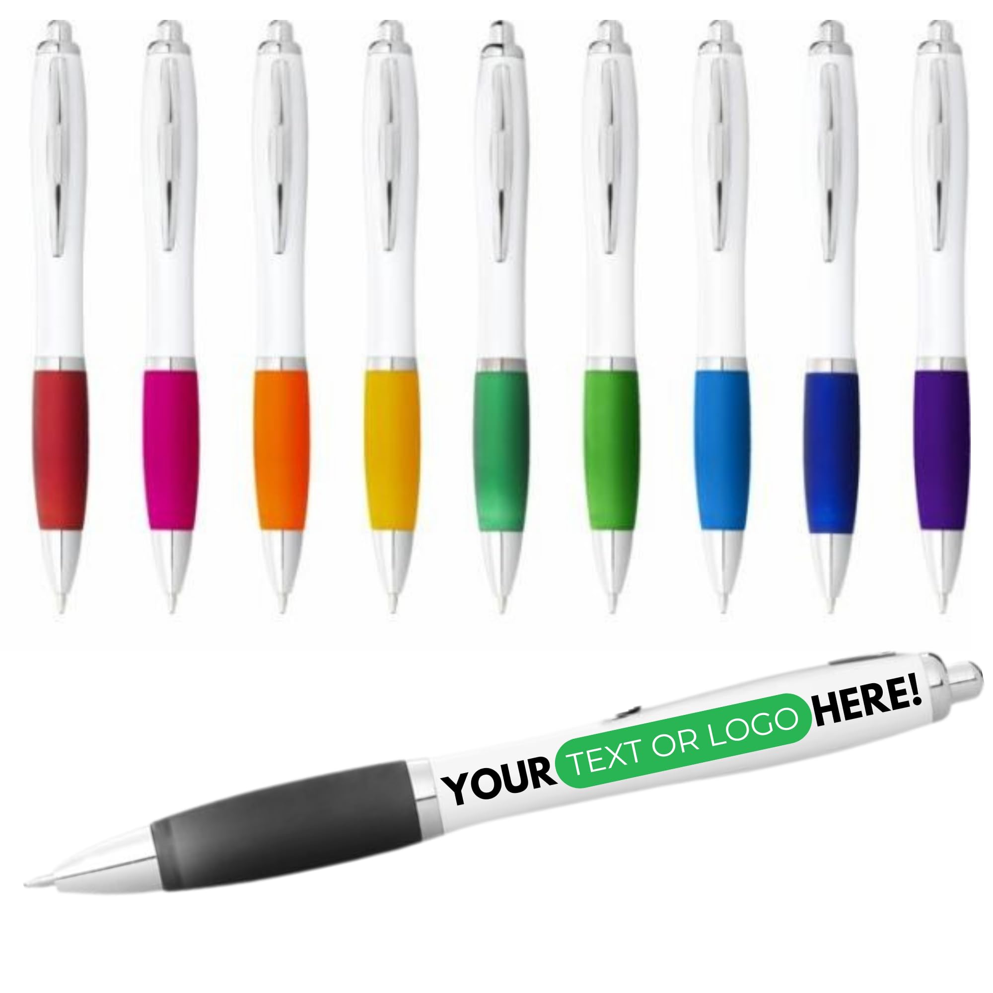 PrintPact Personalised Printed Pens with Any text, Any Colour and Any logo for Promotional, Business and Novelty Gift Use, Black Ink (Black, 100)