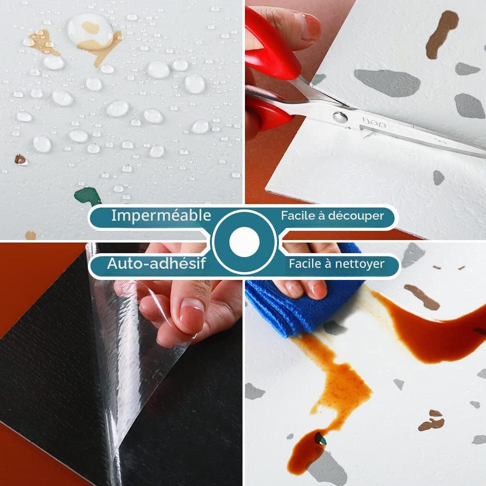 VEELIKE Dalle PVC Adhesive Sol Granit Blanc 12 Pièces Carrelage Adhesif Sol Cuisine Salle de Bain Imperméable Carreaux Adhesif Cuisine Dalles PVC Garage Chambre Amovible Épaissir 1.5mm 30cm × 30cm