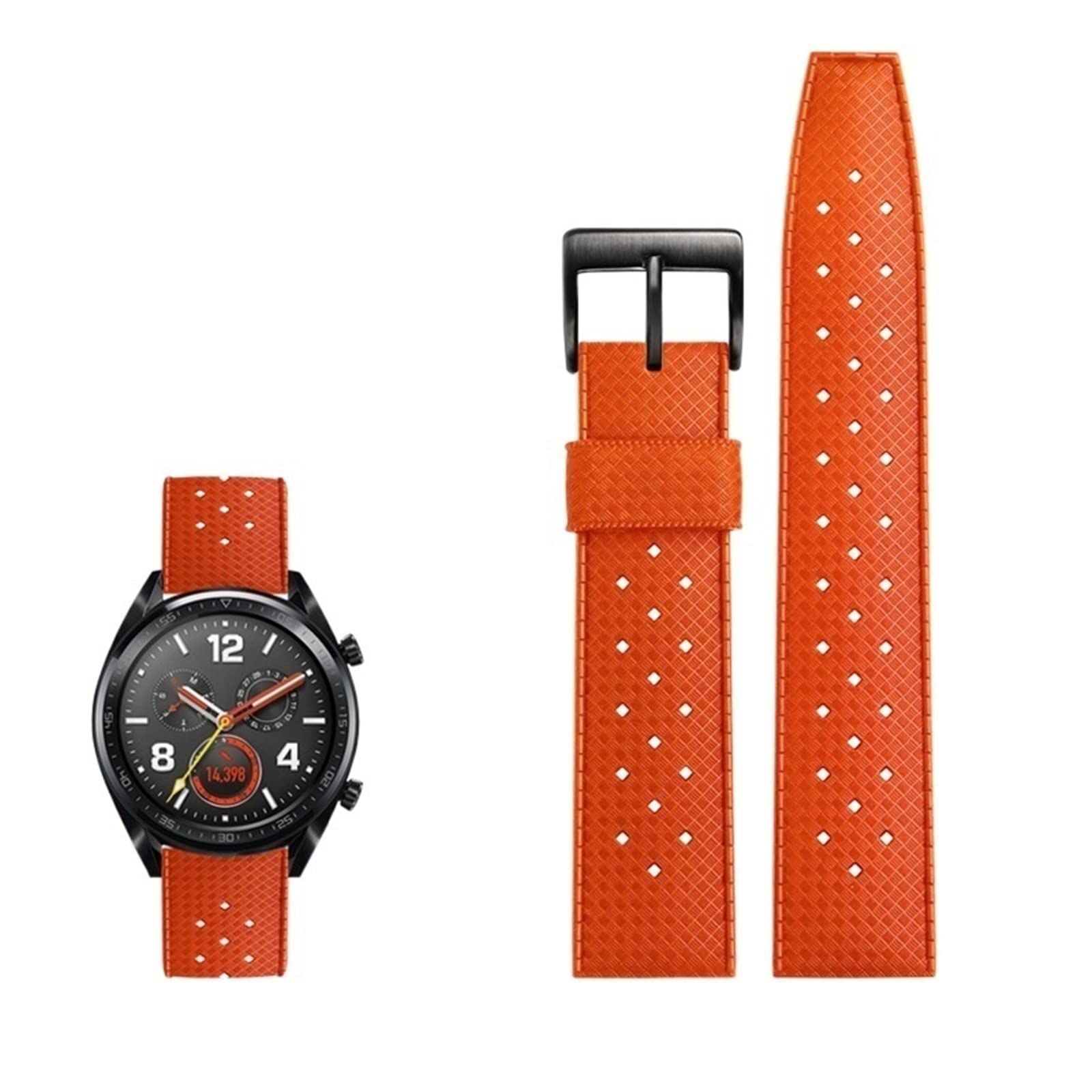 Bracelet de montre Tropic en caoutchouc de fluorine orange 22mm pour Seiko - 8