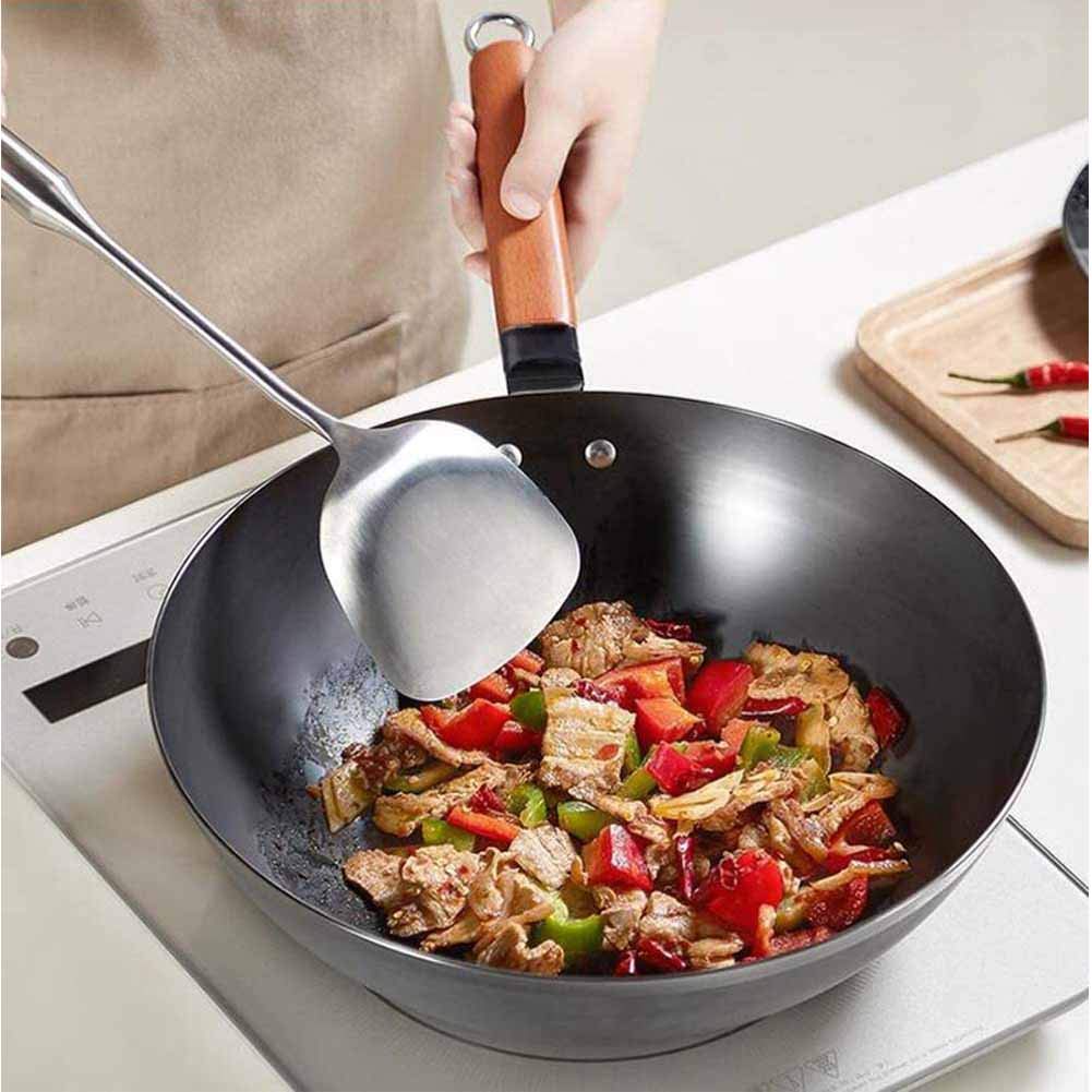 Wok żeliwny, niepowlekana, ręczna patelnia z powłoką nieprzywierającą, kuchenka indukcyjna z okrągłym dnem, kuchenka gazowa Wok, patelnia, patelnia z powłoką nieprzywierającą, bez pokrywy