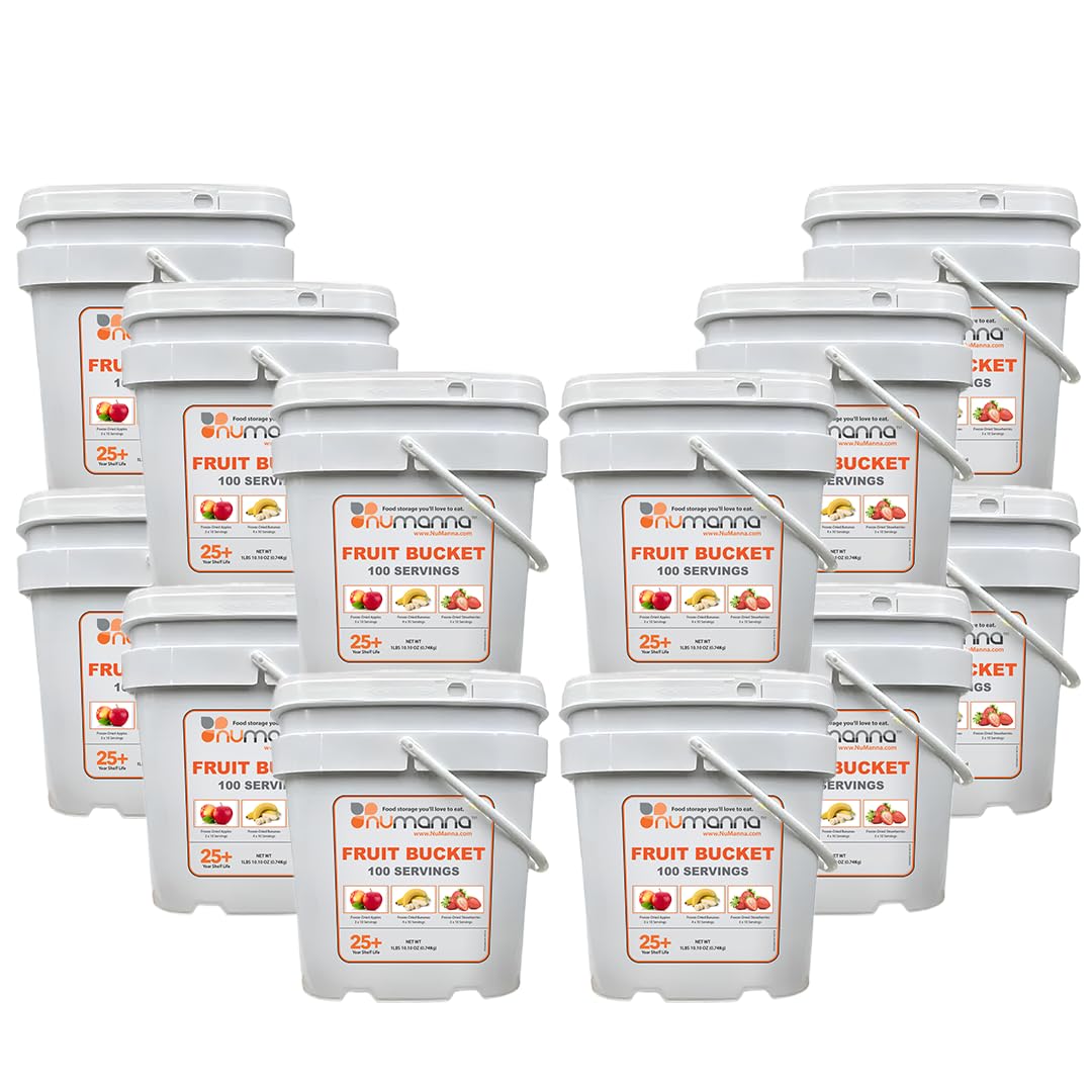 Numanna Freeze-Dried 12 Fruit Bucket – 1200 Servings | Apples, Bananas, Strawberries | Healthy Snack for Everyday, Emergency & Survival Use | Durable Packaging | 25+ Year Shelf Life | Made in USA
