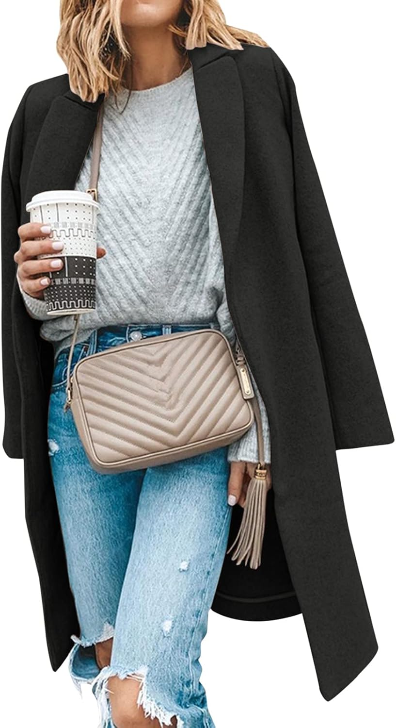 レディース長袖両面ウールコートファッショナブルなスリムフィットボタンなしラペルカジュアルウールコート レディース 冬 ダウンコート