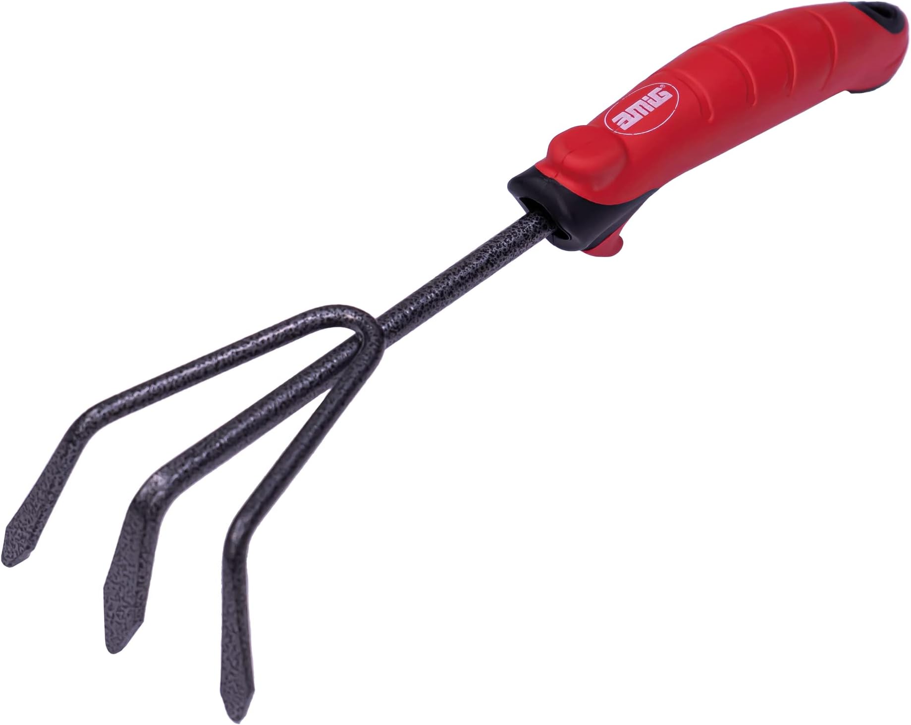 Amig - Garden Rake with ABS Handle | Scarifier with 3 Picks Made of Steel for Picking Up Organic Material Red/Black | Dimensions - 13 1/2 Inch