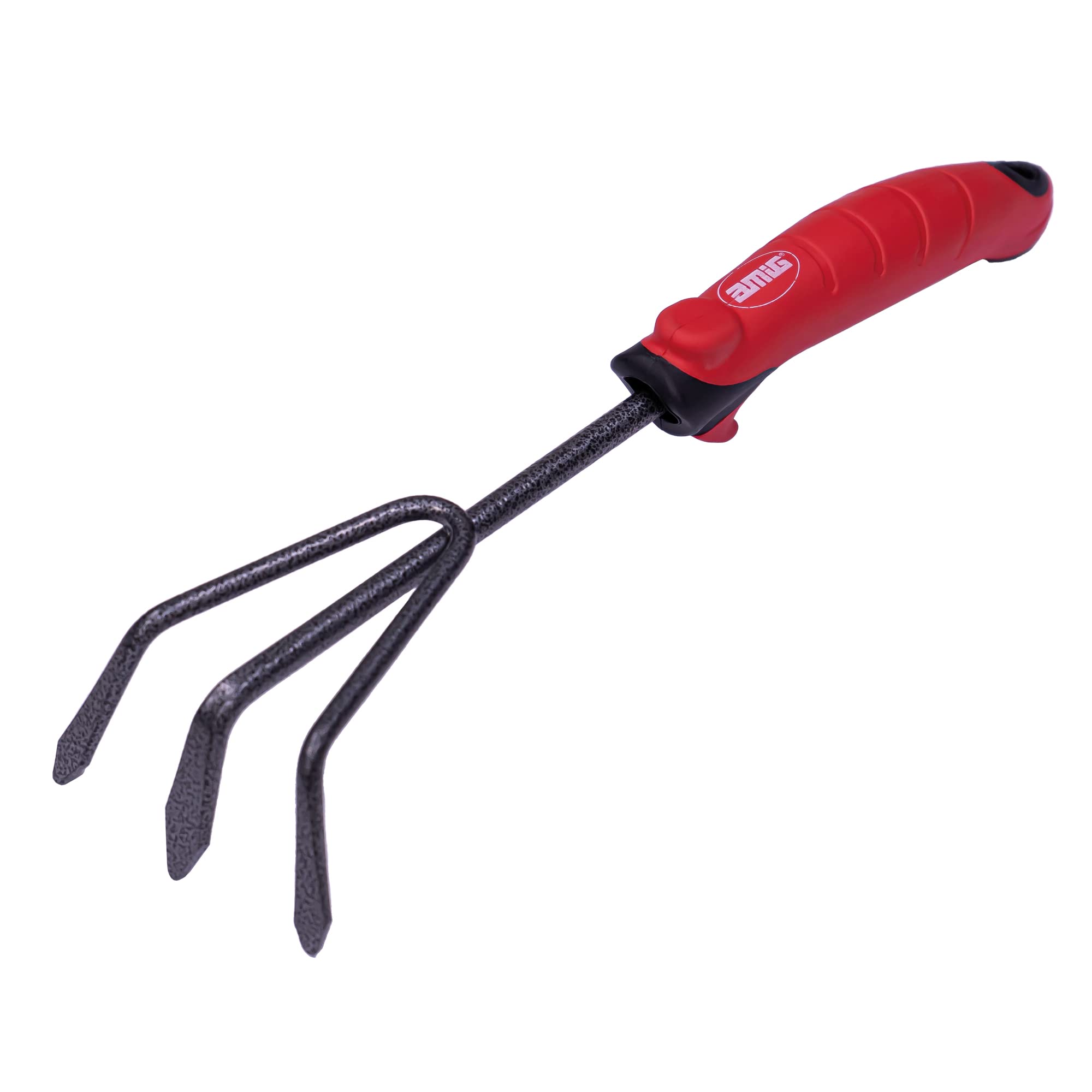 Amig - Garden Rake with ABS Handle | Scarifier with 3 Picks Made of Steel for Picking Up Organic Material Red/Black | Dimensions - 13 1/2 Inch