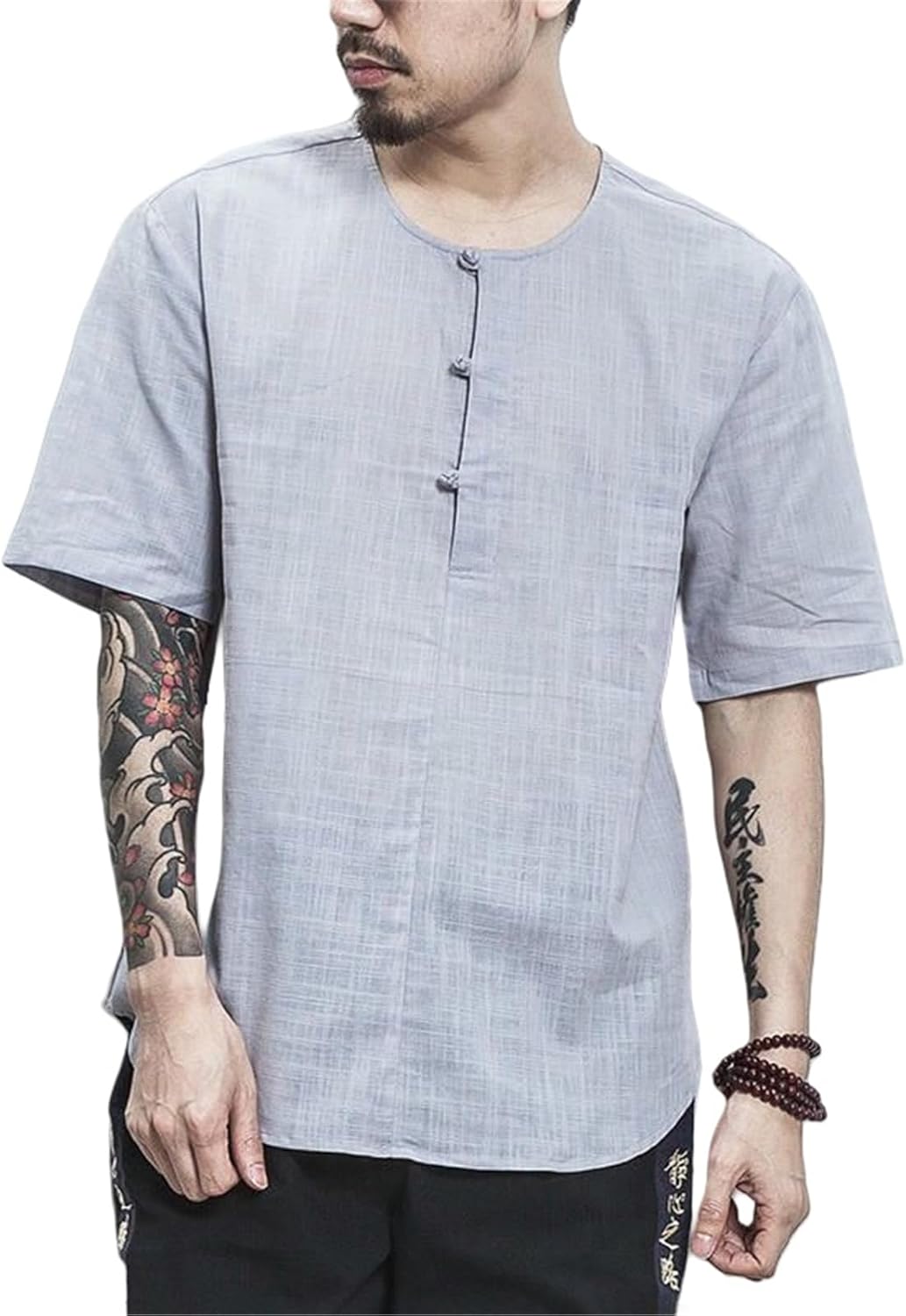 Men's Summer Chinese Style Simple Frog Button Japanese Style Linen Short Sleeve Shirt
