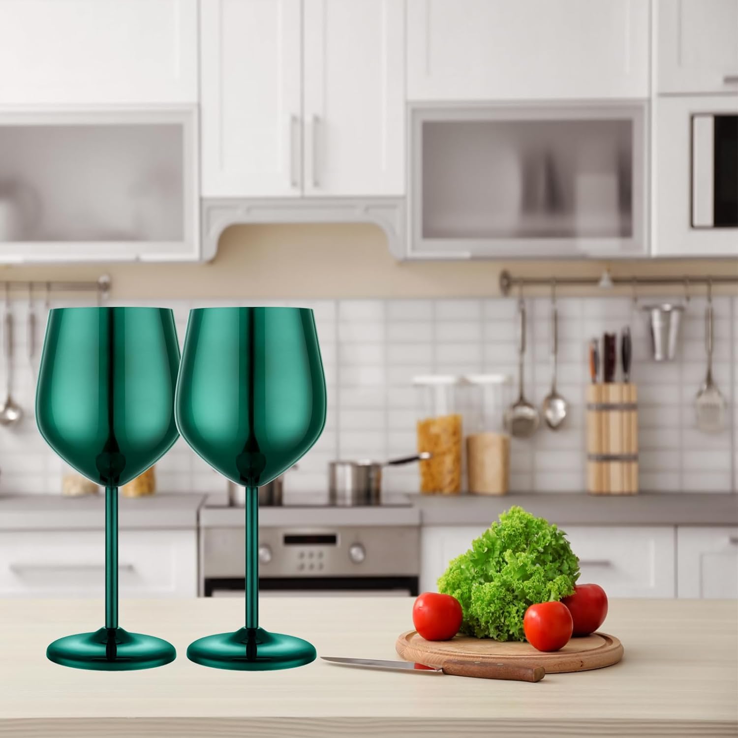 Stainless Steel Wine Glasses Set of 2, 18 oz Unbreakable Green Wine Glass Unique Metal Wine Goblets for Outdoor Capming and Pool Gift for Wine Lovers - Image 5