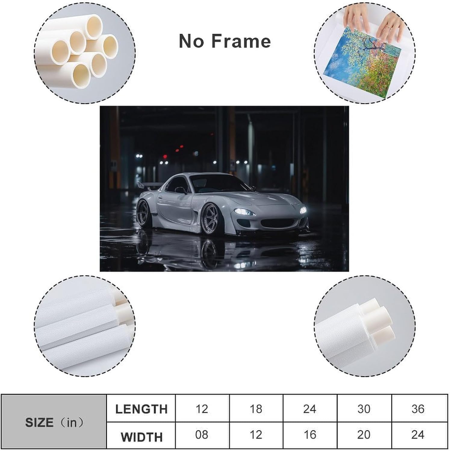 Night Rain Cool White Jdm Car Rx7 Poster Canvas Wall Art Posters & Prints Pictures Wall Decor Aesthetic for Living Room Bedroom Decor for Mens Women 12x18inch(30x45cm) - Image 2