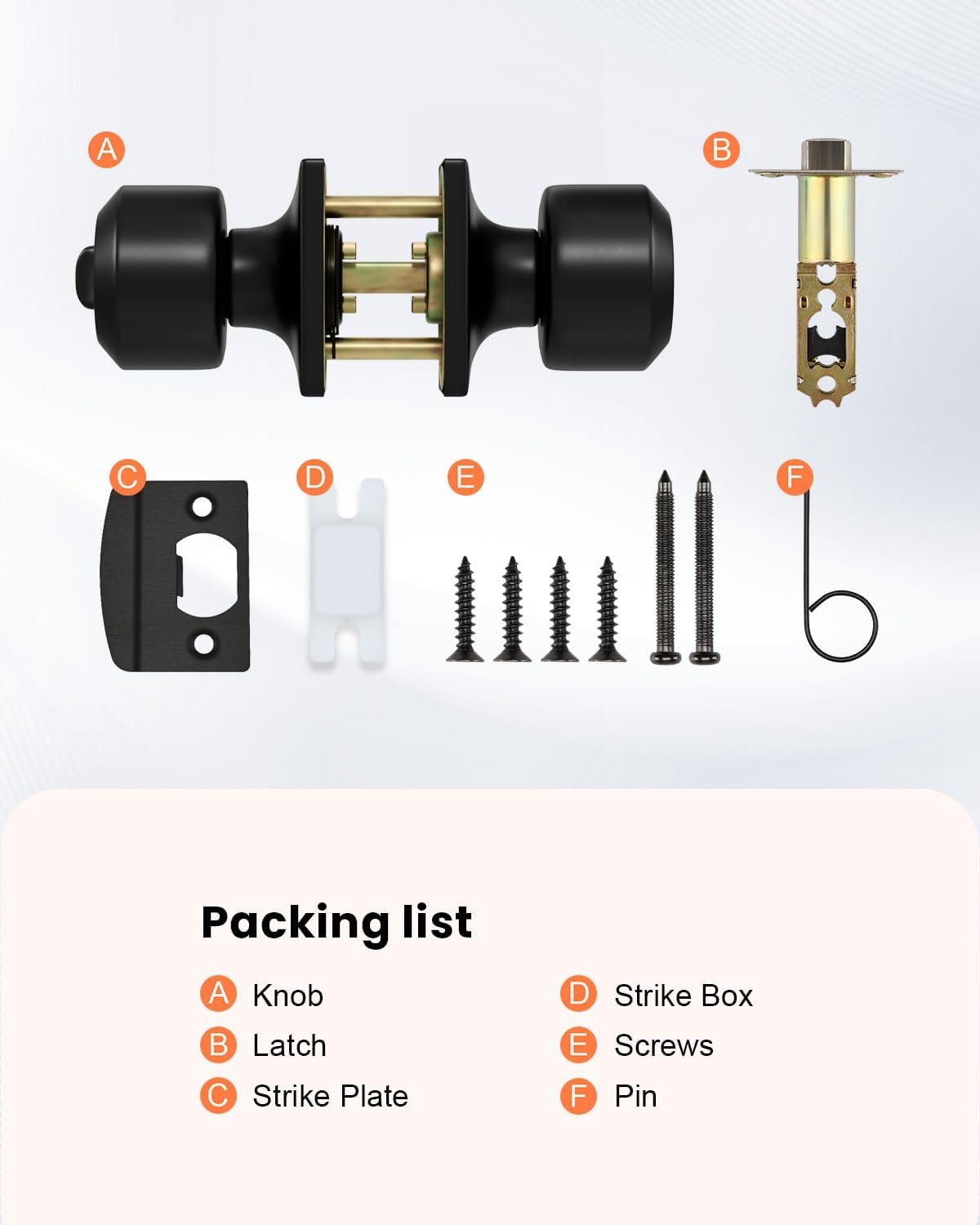 Haidms 6 Pack Black Door Knobs Interior, Privacy Interior Door Knob for Bedroom or Bathroom, Matte Black Door Knobs