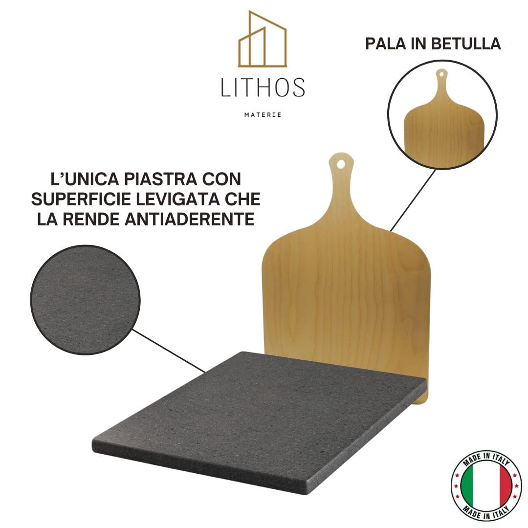 PROMO LITHOS MATERIE Kit Piastra in Pietra Lavica dell'Etna con Pala, 39 x 30 cm, spessore 2cm, levigata liscia