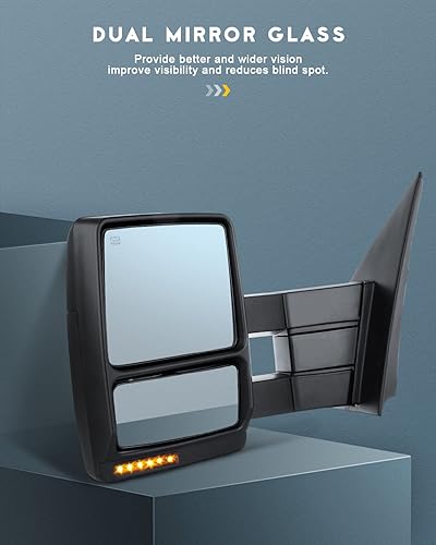 Miniatura 2 de OCPTY Espejo de remolque para 2007 2008 2009 2010 2011 2012 2013 2014 para Ford para camioneta F-150 Pickup Camión Remolque Espejos Par Par Potencia