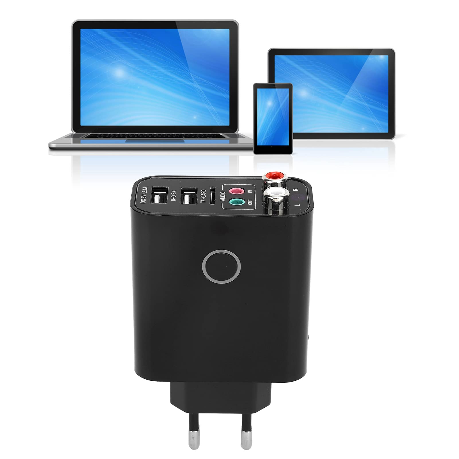 Bluetooth 5.0 Sender Empfänger, 2 in 1 Bluetooth Adapter APP Steuerung mit Fernbedienung 3,5 Mm Audiokabel Eingebautes Schnelllademodul Built(EU-Stecker)
