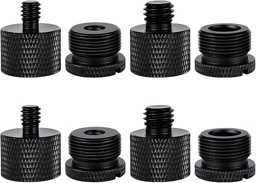 Tenalleys Paquete de 8 adaptadores de soporte de micrófono, 5/8 hembra a 3/8 macho y 3/8 hembra a 5/8 macho, aluminio, negro