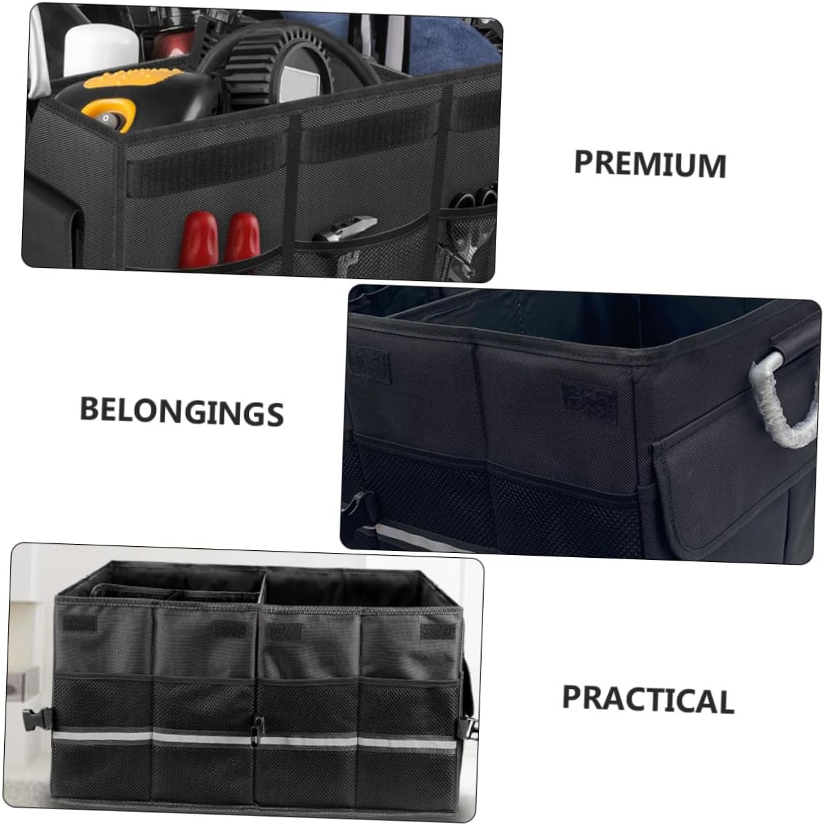 Car Foldable Storage Box with Lid Black Trunk Organizer for Suv and Sedan Portable Car Storage Holder for Vehicle Interior Accessories