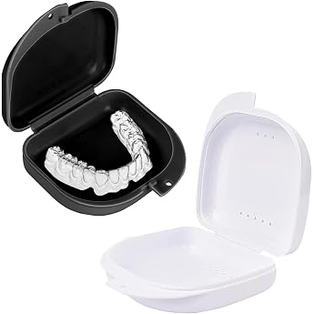 Pack of 2 Braces Box Denture Box Glitter Braces Box Tooth Splint Retainer Case Retainer Box Dental Box for Storing Braces or Dental Splints Black & White