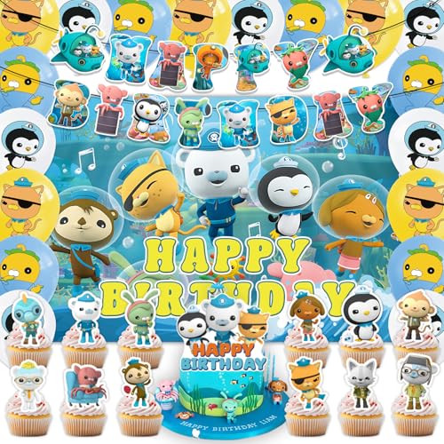 Fuyhiuous 42pcs Octonaut-ss Birthday Party Supplies Pack IncludesBanner Cake Topper Blackdrop Balloons for Octon party supplies