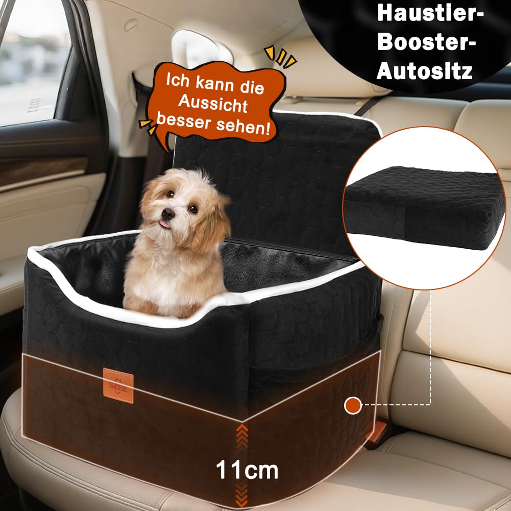 SZEE Stabiler Reise Hunde Autositz für Kleine/Mittlere Hunde bis 15 Kg, Einzigartiger Hundesitz Auto mit Abnehmbares Kunstleder-Inlay,Ausklappbares Hundebett mit Zwei Metall-Sicherheitsgurte
