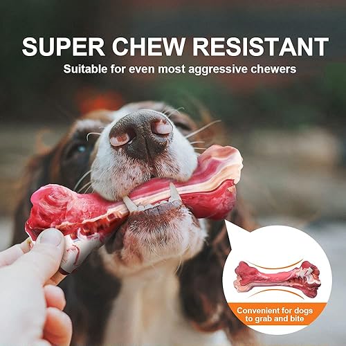 Miniatura 7 de Hueso masticable de goma natural indestructible para masticadores agresivos duradero seguro sabor de carne real limpieza de dientes cachorros grande