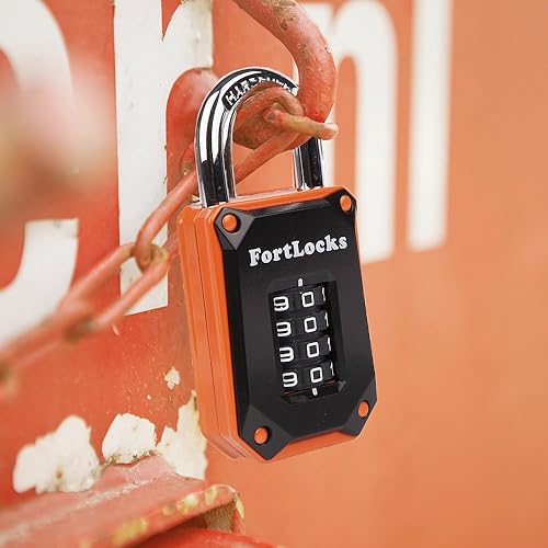 Miniatura 6 de FortLocks - Candado de combinación de 4 dígitos, resistente, de acero inoxidable endurecido, resistente a la intemperie y al aire libre, fácil de