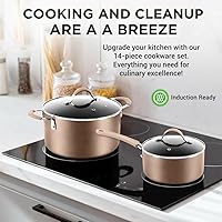 Vista 2 de NutriChef Juego de utensilios de cocina antiadherentes de 14 piezas con cacerola, sartenes, ollas de cocina, olla de horno holandés, tapas, Dorado