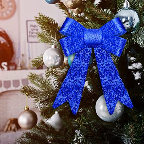 6 Pieces Christmas Blue Glitter Bows For Wreath Pvc Shiny Holiday Bow Glitter Decorative Seasonal Bows For Christmas Tree Topper Garland Party Ornaments Craft Makings, 9 X 12 Inches () #TOP2