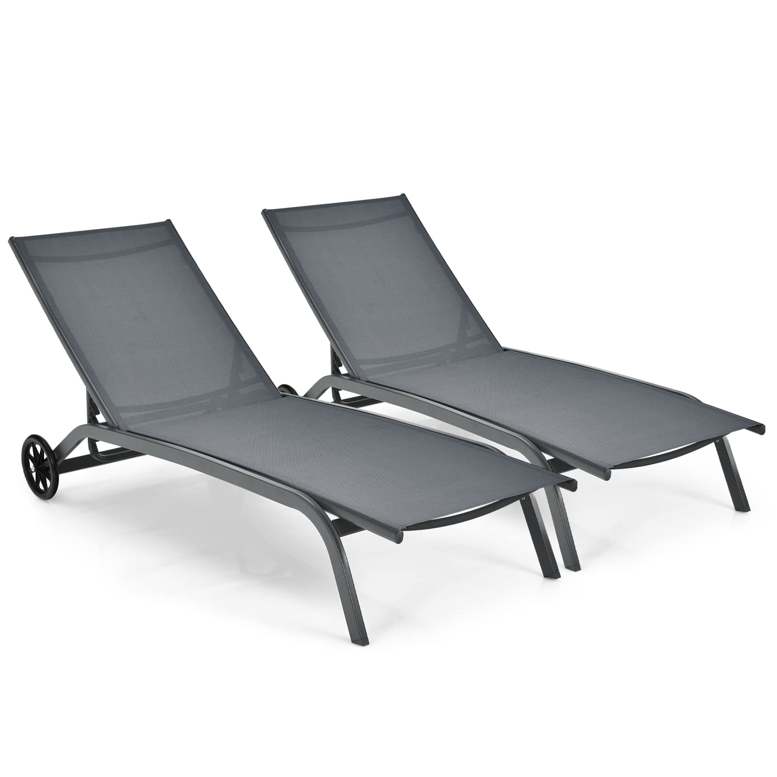 KOMFOTTEU Chaise Longue avec roulettes, Transat de Jardin, Dossier réglable à 6 Positions, Charge 150 kg, Chaise Longue d'Extérieur Mobile, pour Balcon, Terresse, Picine, 190,5 x 61 x 34 cm (Gris)