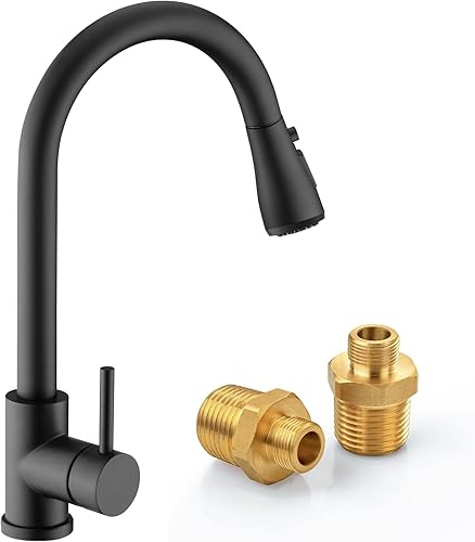 Grifo de fregadero, grifo de cocina negro con rociador extraíble VFAUOSIT de una sola manija extraíble grifos de cocina negro mate, grifo para