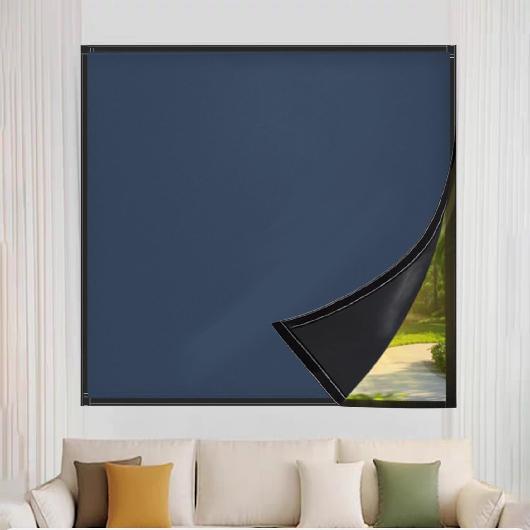 No Drill Blinds Blackout Curtains 95 x 180 cm, Thermal Blackout, Portable Lightweight, Adjustable, Multiple Sizes Blackout Portable, Wahsable Fabric, With black tape for Travel, Blue