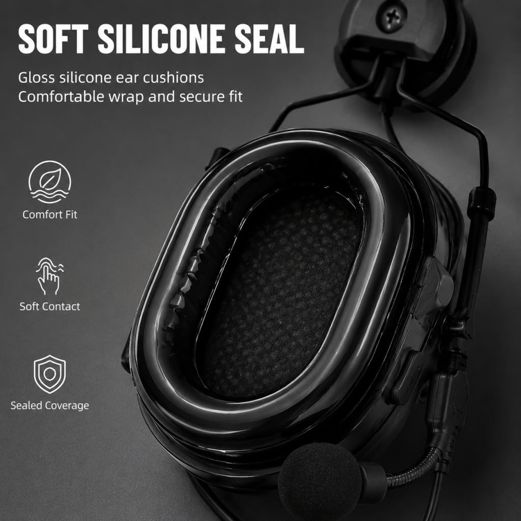 Casque tactique C2 en silicone noir avec support de rail ARC, réduction du bruit, pour sports de plein air