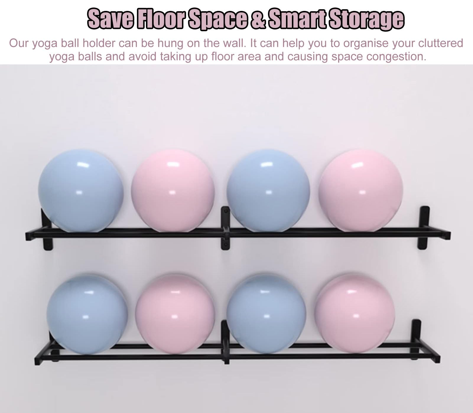 Soporte Estera Yoga Ajustable con Soporte para Pelota de Estabilidad, Metal Sostiene Diferentes Tamaños, Almacenamiento Incluido