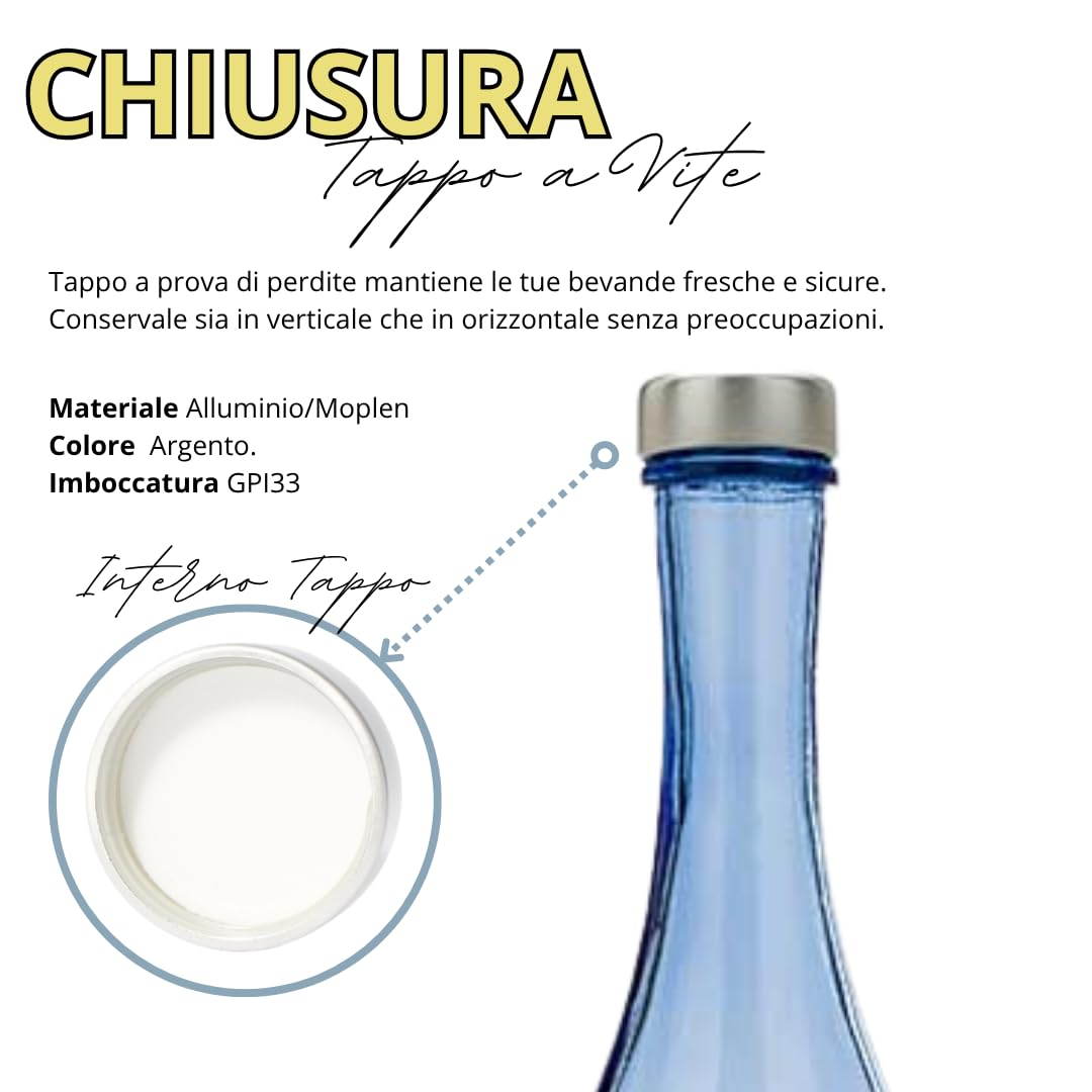 Lot de 6 bouteilles en verre bleu 750 ml avec bouchon à boule
