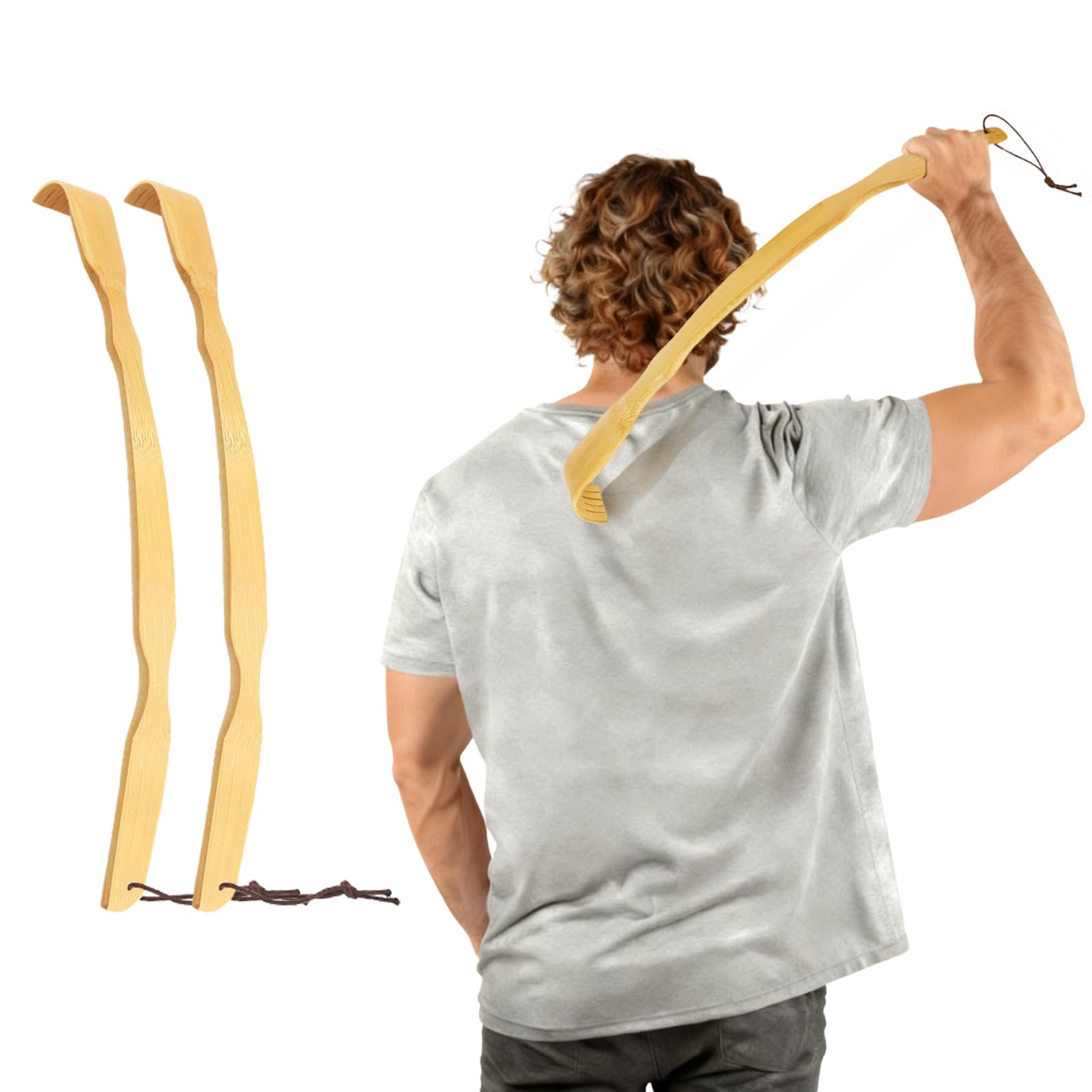 Renook 2 PCS Back Scratcher,17" Strong Sturdy Self-Massager Therapeutic Bamboo Wooden Back Scratchers for Scratching Itches,Best Gift for Father's Day Pregnant Women&People Who Need Longer Hands.