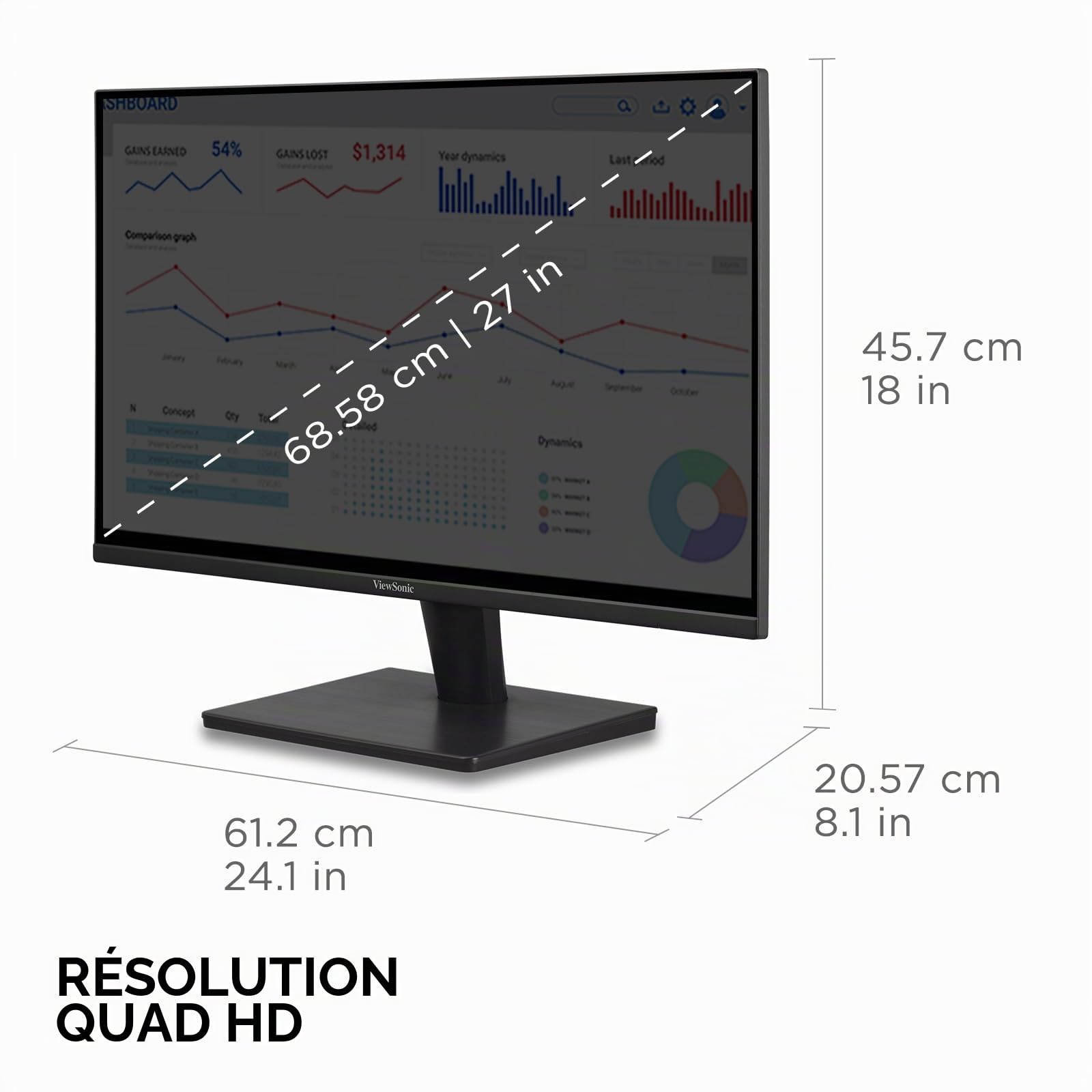 ViewSonic VS2725-2K Écran PC 27 Pouces 2K QHD, 100Hz, 1ms MPRT, VA, Deux haut-parleurs, Sans cadre, HDR10, 2 x HDMI, DP, Garantie de 2 ans