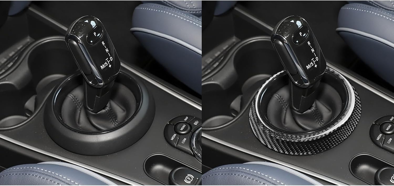 2PCS Gear Shift Surround Ring Carbon Fiber Sticker Decal Compatible with MINI F60 Countryman Cooper 2017 2018 2019 2020 2021 2022 2023 Interior Accessories Black.