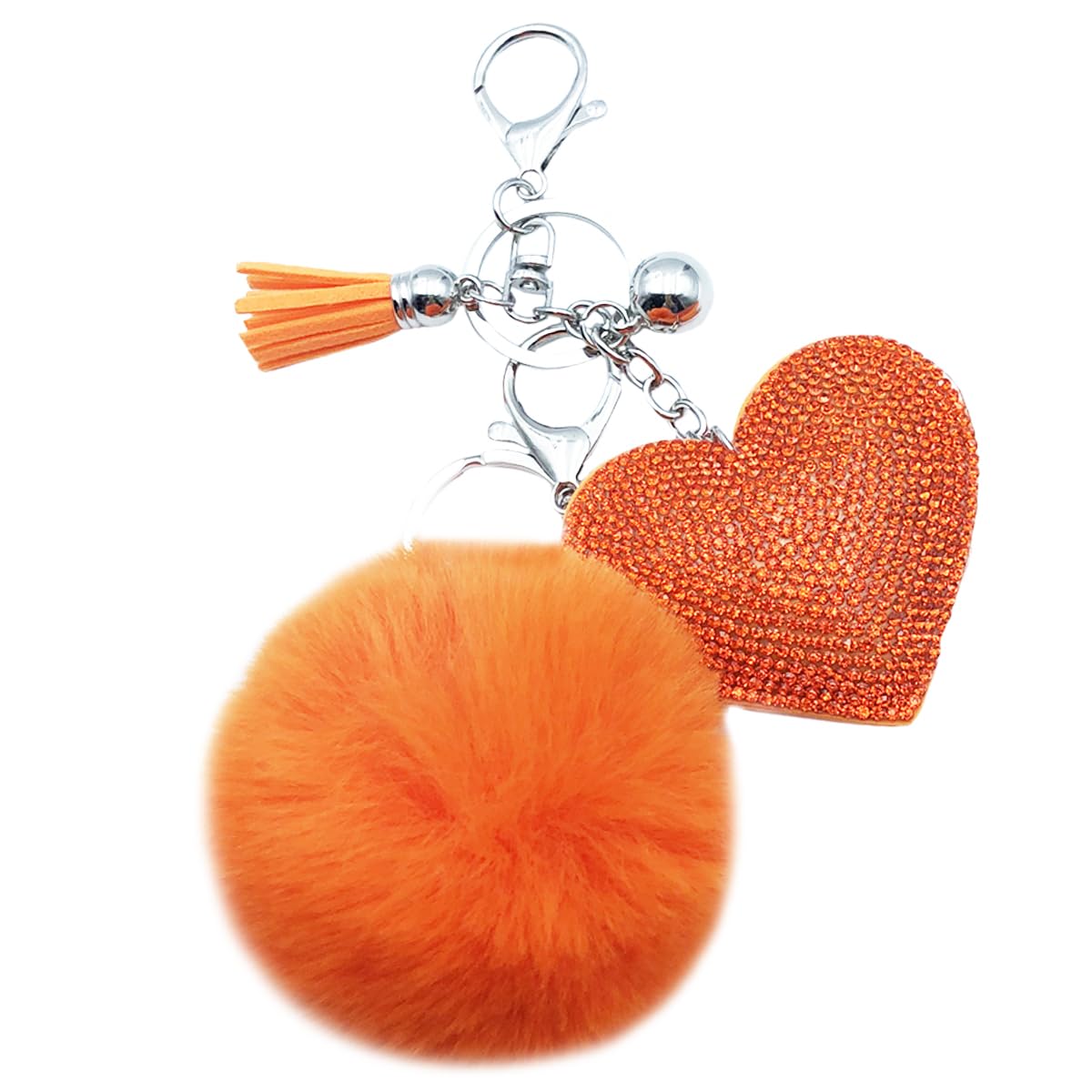 Xsclpomddy Künstliche Kaninchenhaar Pom Pom Schlüsselanhänger Glitzer Kristallstrass Liebesherz Taschen Koffer Rucksäcke Zubehör Charm Auto Schlüsselring