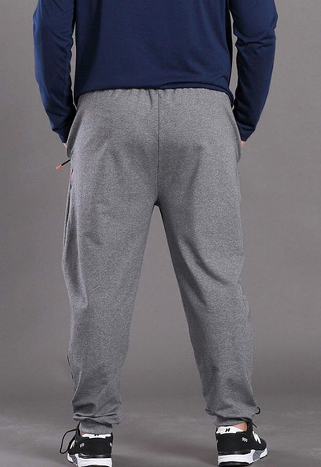 Flygo Men's Jogger Sweatpants Closed Bottom Elastic Waist Pants with Zipper Pockets