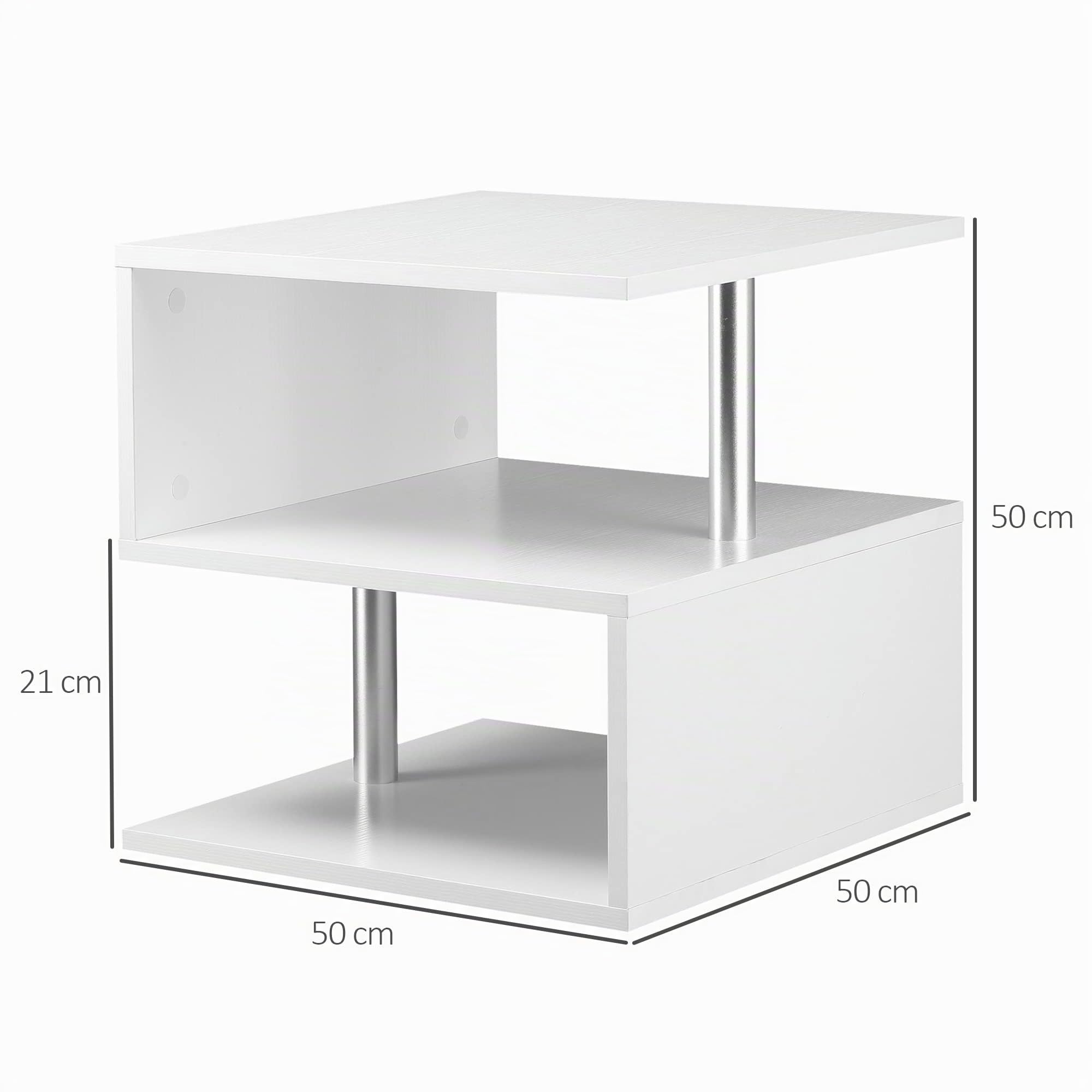 HOMCOM Tavolino Basso Da Salotto Due Ripiani Forma S 50 x 50 x 50cm Bianco