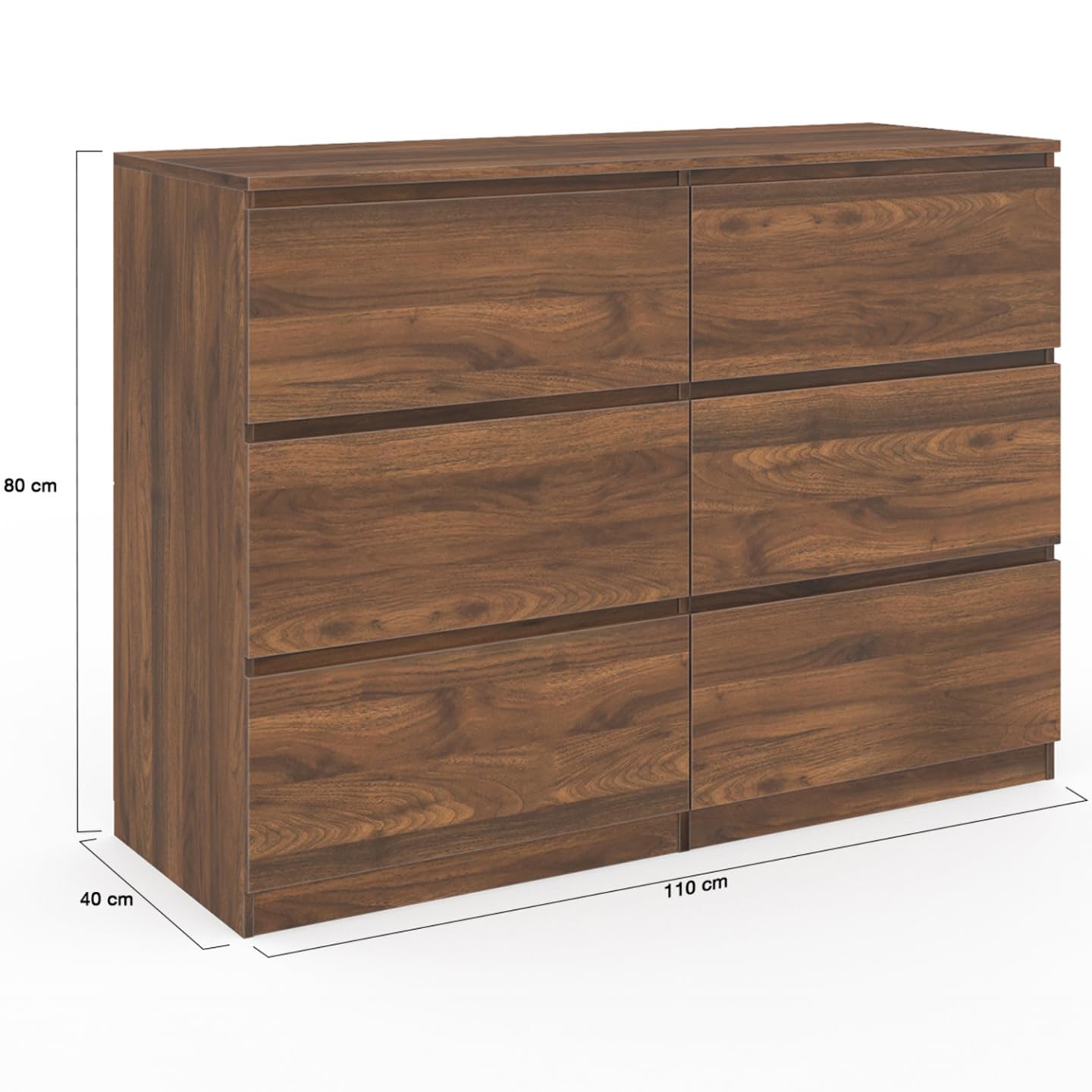 IDMarket - Commode 6 tiroirs TOMI 110 cm Effet Noyer