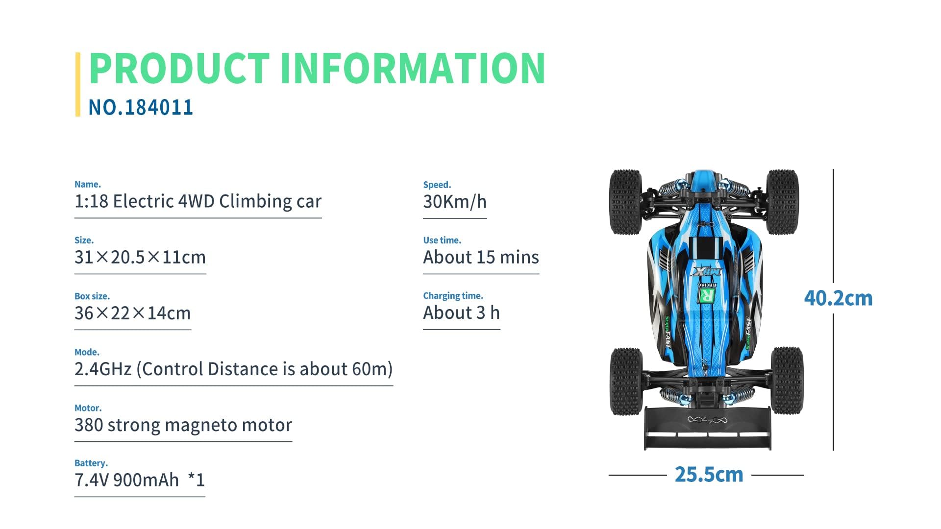 WLTOYS high speed rc car 184011 2.4G 4WD RC Car 1/18 Brush Motor Vehicle Models High Speed 30km/h Climbing Drift Off Road Toy (184011 2B)