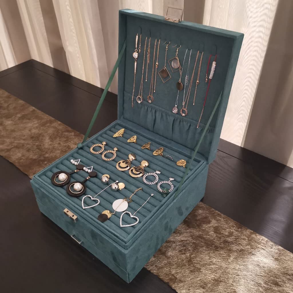 Organizer per gioielli in velluto a 3 strati per collane, anelli, bracciali, orecchini e orologi