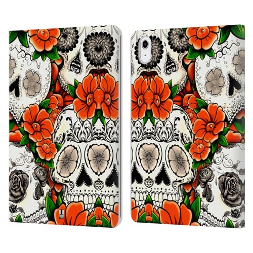 Protection iPad Air 11 antichoc étui portefeuille cuir Orange Crânes