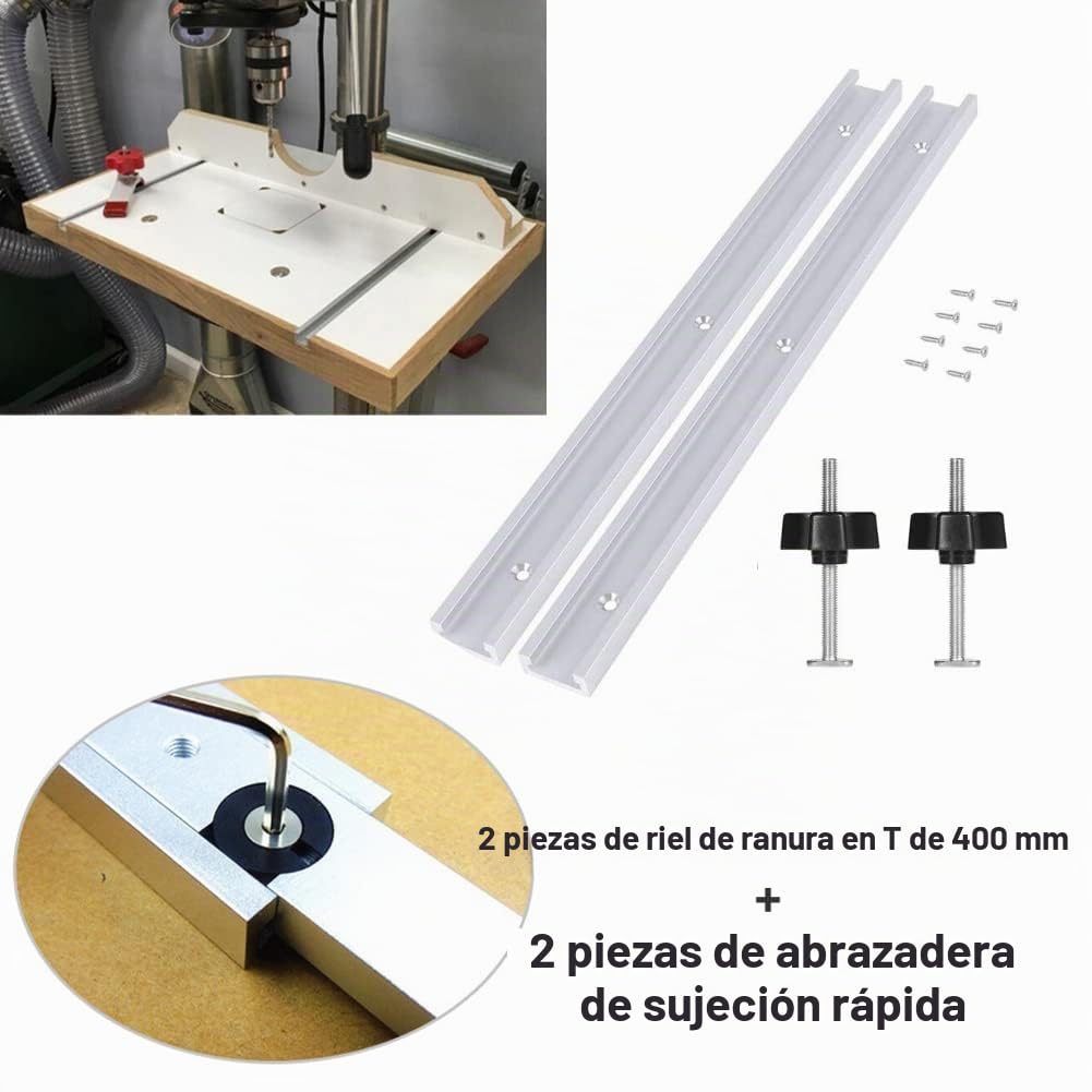 2 piezas T Track Mitre Track Jig Fixture Ranura y 2 piezas Juego de abrazaderas de sujeción rápida de metal