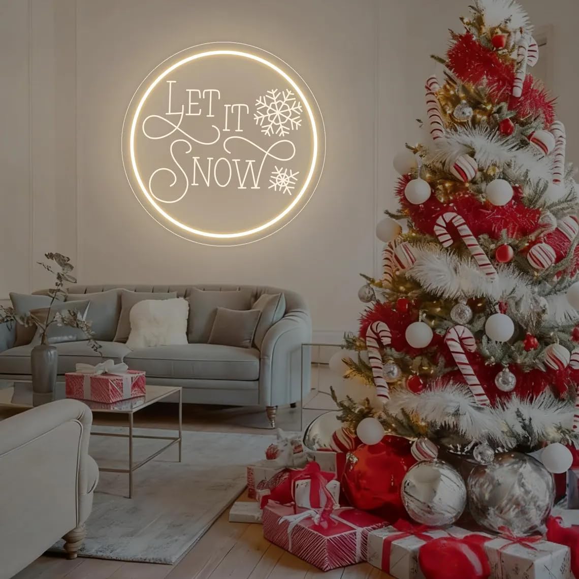 Letrero de neón con texto en inglés "Let it Snow", letreros de Feliz Navidad, decoración de pared para el hogar