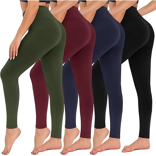 CAMPSNAIL 4 Pack Leggings for Women - High Waisted Tummy Control Yoga Pants for Workout Gym Black Leggings Plus Size Dance