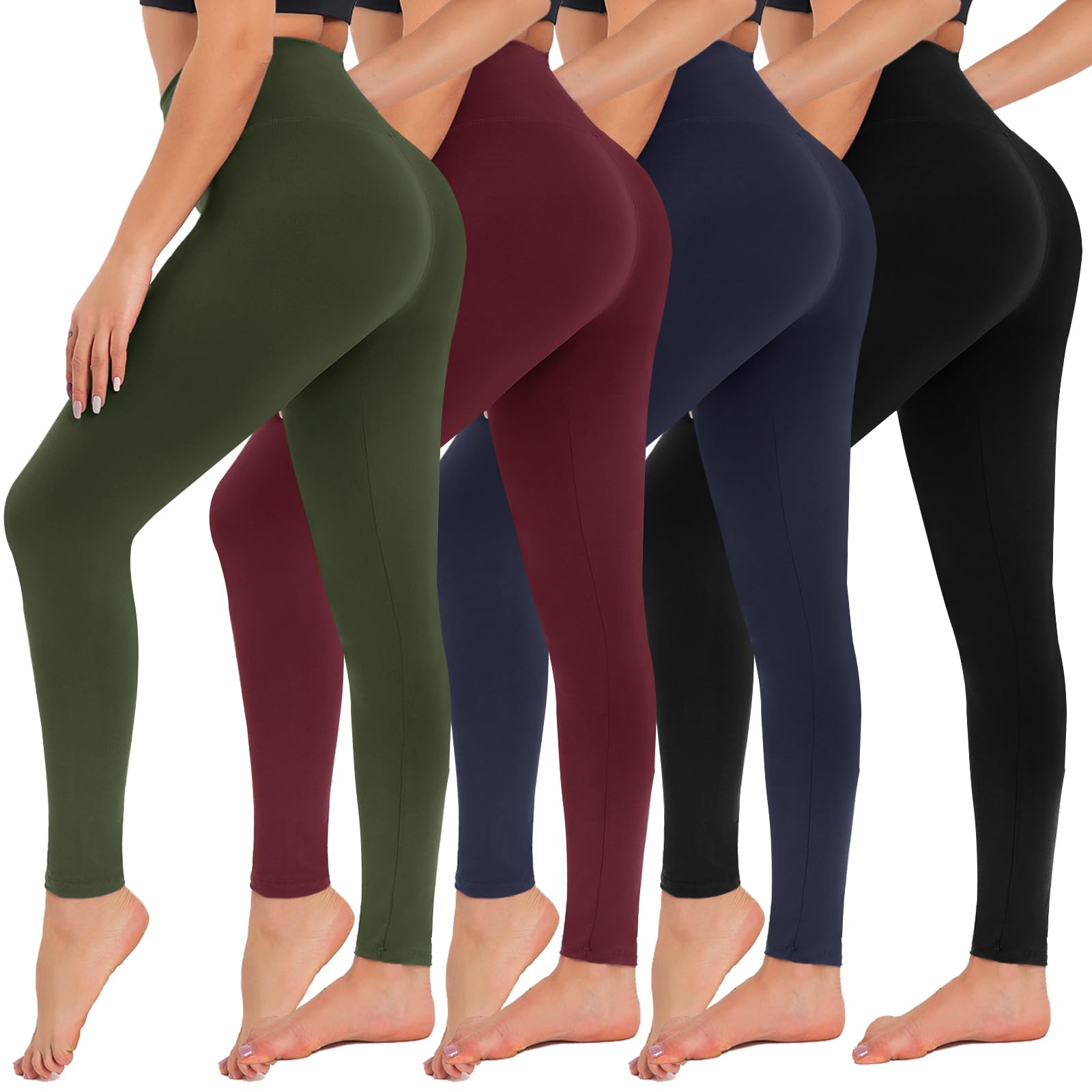 CAMPSNAIL 4 Pack Leggings for Women - High Waisted Tummy Control Yoga Pants for Workout Gym Black Leggings Plus Size Dance
