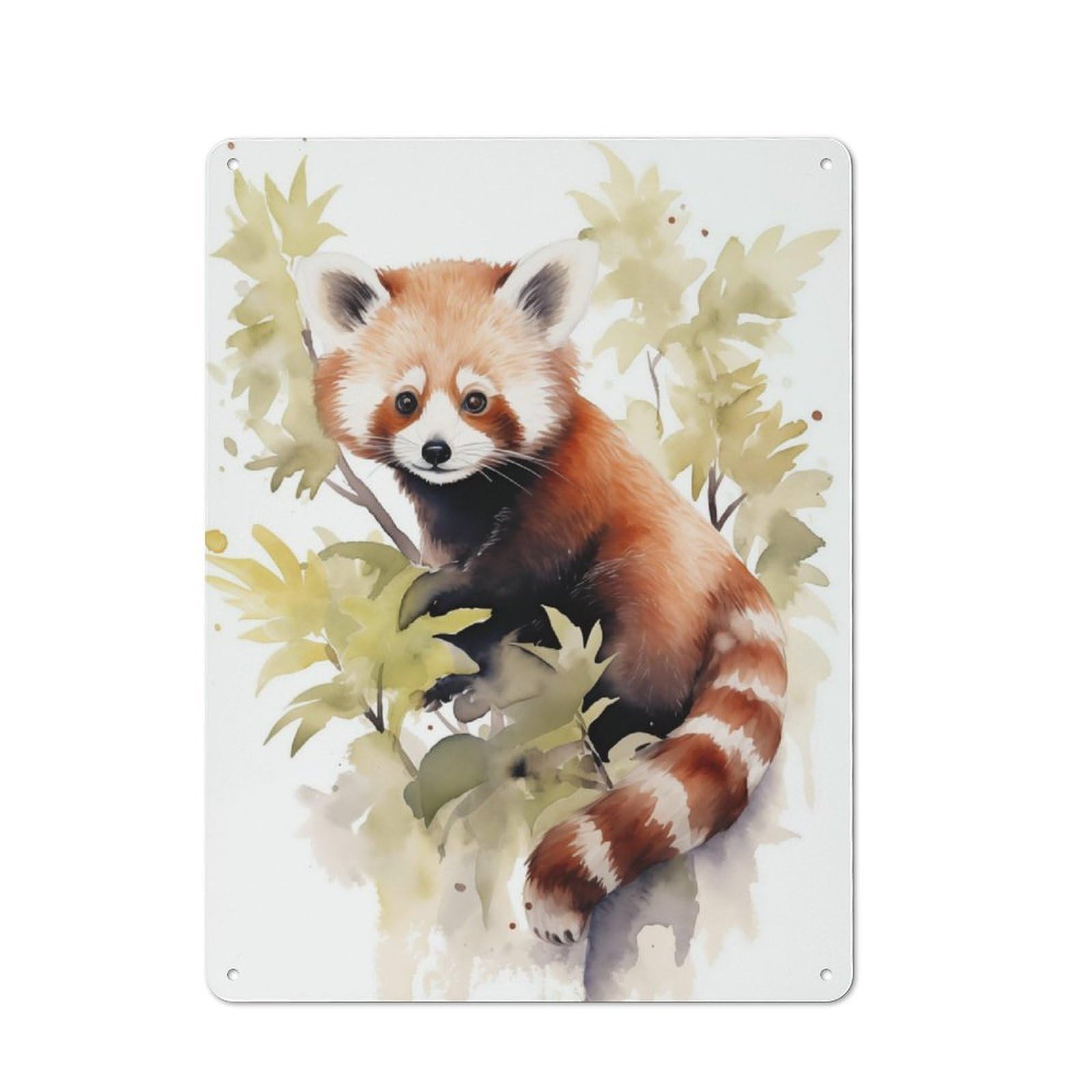 Junmoney Red Panda Watercolor Vintage Tin Sign 40X30cm For Garden Room Or Summerhouse, A Housewarming Gift For Outdoor-Room Decor Collectors